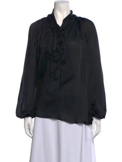 Pre-owned Zimmermann Silk Tie Neck Blouse In Black