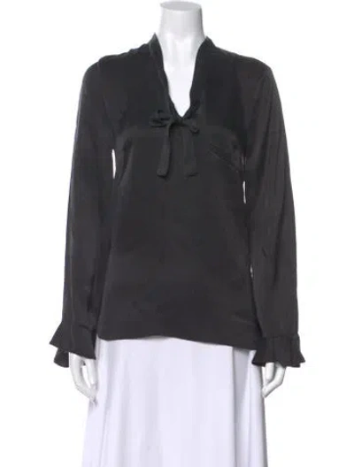 Pre-owned Zimmermann Silk Tie Neck Blouse In Gray