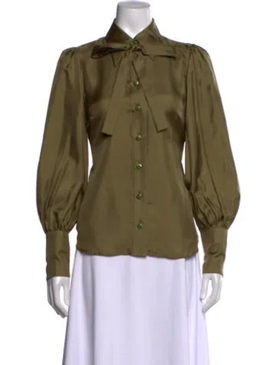 Pre-owned Zimmermann Silk Tie Neck Blouse In Green