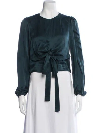 Pre-owned Zimmermann Silk Tie Neck Blouse In Green