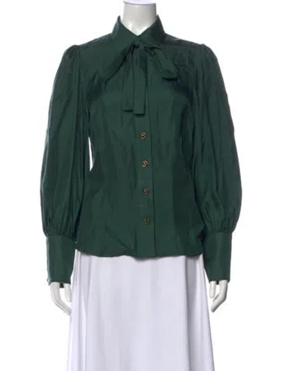 Pre-owned Zimmermann Silk Tie Neck Blouse In Green