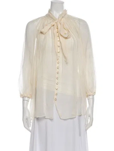 Pre-owned Zimmermann Silk Tie Neck Blouse In Neutral