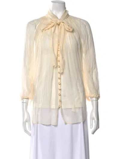 Pre-owned Zimmermann Silk Tie Neck Blouse In Neutral