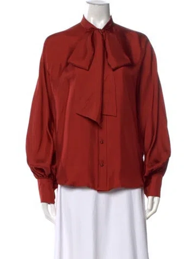 Pre-owned Zimmermann Silk Tie Neck Blouse In Orange