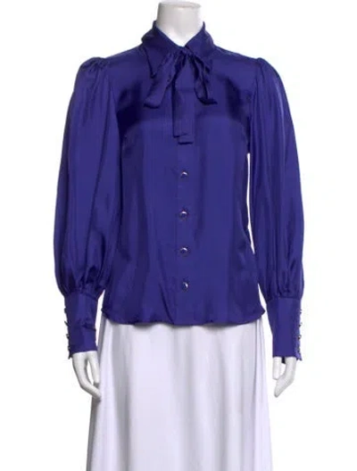 Pre-owned Zimmermann Silk Tie Neck Blouse In Purple