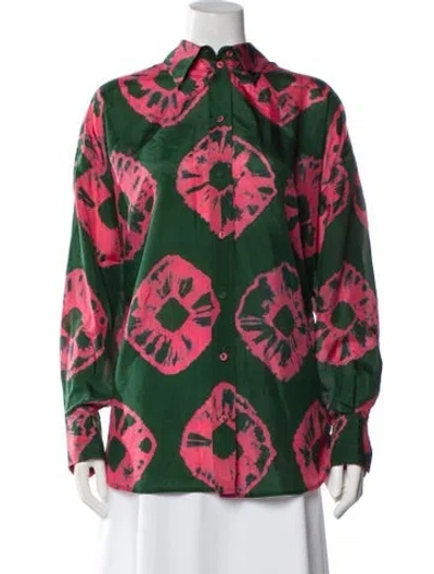 Pre-owned Zimmermann Silk Tie-dye Print Blouse In Green