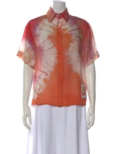 Pre-owned Zimmermann Silk Tie-dye Print Blouse In Orange