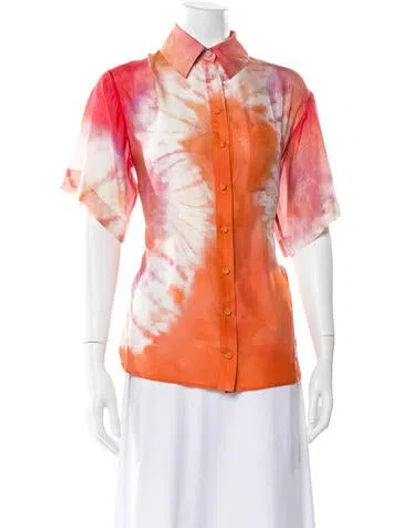 Pre-owned Zimmermann Silk Tie-dye Print Button-up Top In Orange