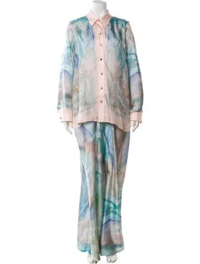 Pre-owned Zimmermann Silk Tie-dye Print Pant Set In Blue