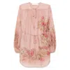 Zimmermann Women Pink Botanical Floral Silk Habotai Cascadian Tunic Top