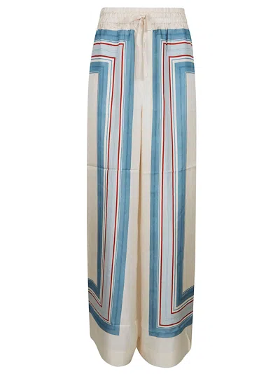Zimmermann Silk Trousers With Geometric Border Pattern And Drawstring Waist In Multi