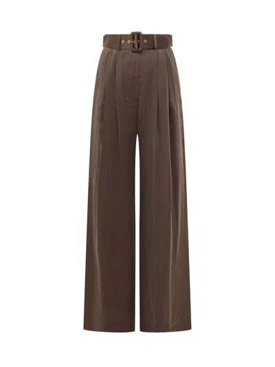 Zimmermann Silk Tuck Pant In Chocolate