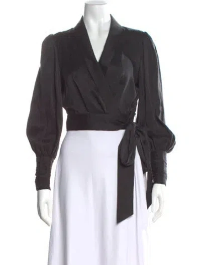 Pre-owned Zimmermann Silk V-neck Blouse In Gray