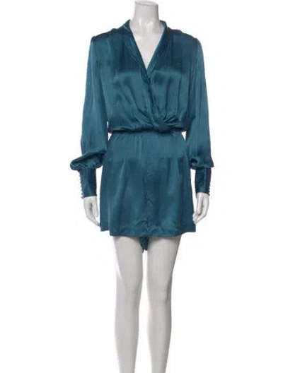Pre-owned Zimmermann Silk V-neck Romper In Blue