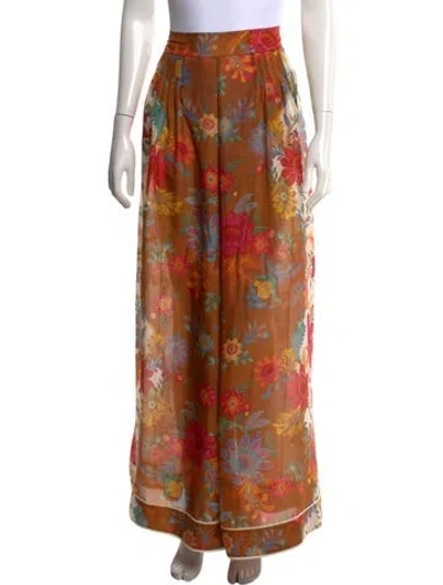 Pre-owned Zimmermann Silk Wide Leg Pants In Brown
