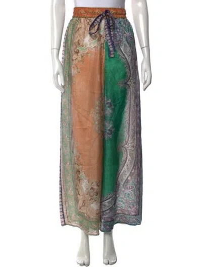 Pre-owned Zimmermann Silk Wide Leg Pants In Green