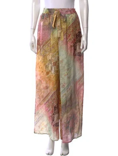 Pre-owned Zimmermann Silk Wide Leg Pants In Green/pink/yellow