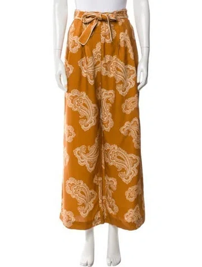 Pre-owned Zimmermann Silk Wide Leg Pants In Orange