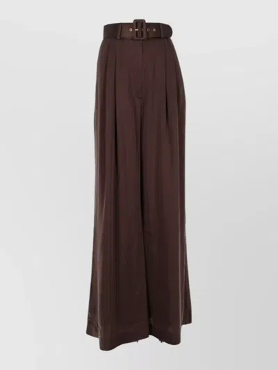 Zimmermann Silk Wide-leg Trousers With Belt In Brown