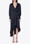Zimmermann Long-sleeve Wrap Silk Midi Dress In Navy
