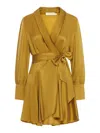 Zimmermann Silk Satin Wrap Dress In Gold