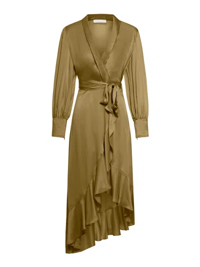 Zimmermann Silk Wrap Dress In Green