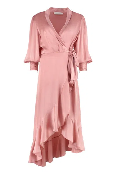 Zimmermann Silk Wrap-dress In Pink