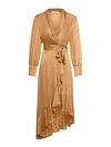 Zimmermann Long-sleeve Wrap Silk Midi Dress In Beige
