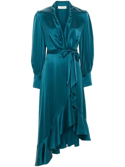Zimmermann Silk Wrap Midi Dress In Blue