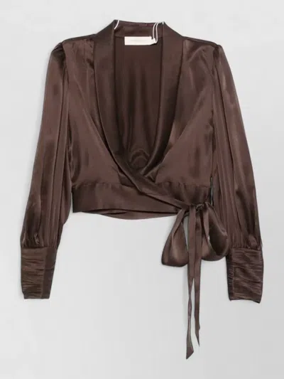 Zimmermann Silk Wrap Midi Dress In Brown