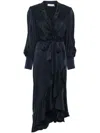 Zimmermann Long-sleeve Wrap Silk Midi Dress In Blue