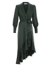 Zimmermann Silk Wrap Midi Dress Dark Green In Green