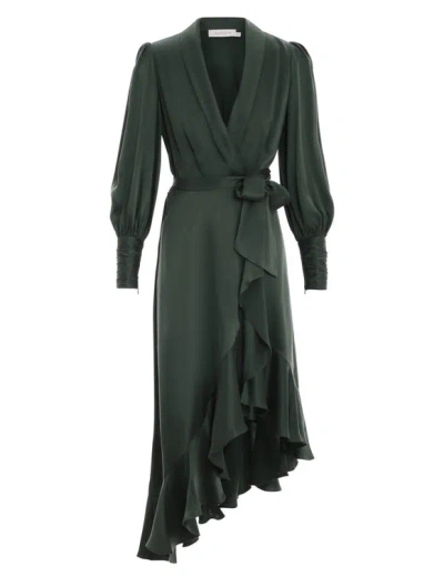 Zimmermann Silk Wrap Midi Dress Dark Green