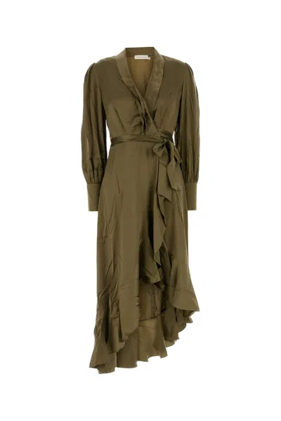 Zimmermann Silk Wrap Dress In Green