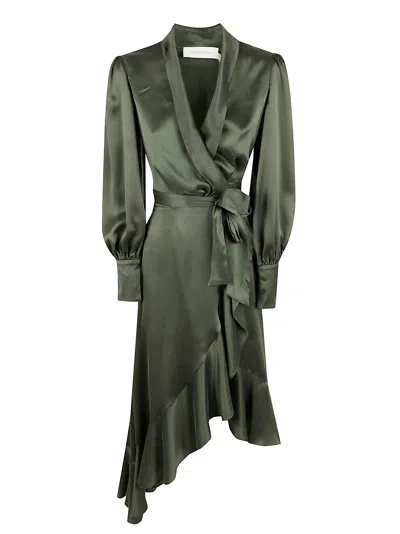Zimmermann Silk Wrap Midi Dress In Green