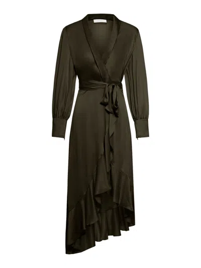 Zimmermann Silk Wrap Midi Dress In Green