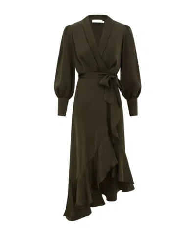 Zimmermann Silk Wrap Midi Dress In Green