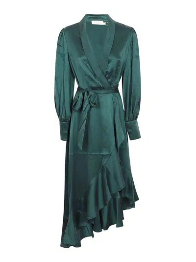 Zimmermann Silk Wrap Midi Dress In Green