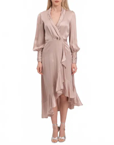 Zimmermann Silk Wrap Midi Dress In Dusty Rose In Purple
