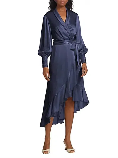 Zimmermann Silk Wrap Midi Dress In Navy In Orange