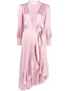 Zimmermann Long-sleeve Wrap Silk Midi Dress In Pink