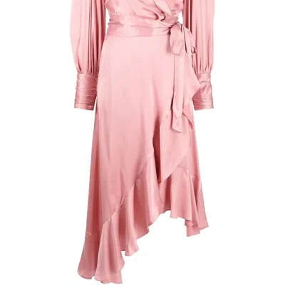 Zimmermann Silk Wrap Midi Dress Lipstick In Pink