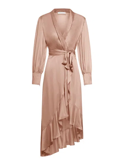 Zimmermann Silk Wrap Midi Dress In Neutral
