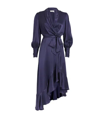Zimmermann Silk Wrap Midi Dress In Navy