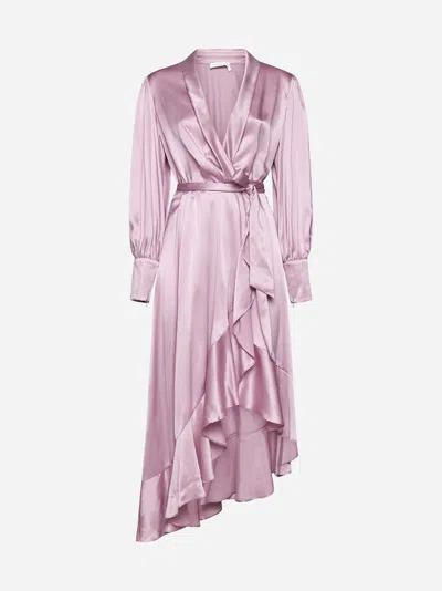 Zimmermann Silk Wrap Midi Dress In Pink
