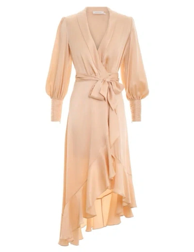 Zimmermann Silk Wrap Midi Dress Sand