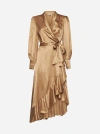 Zimmermann Womens Sand Plunge-neck Wrap-over Silk Midi Dress