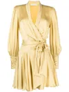 Zimmermann Wrap Silk Dress In Yellow