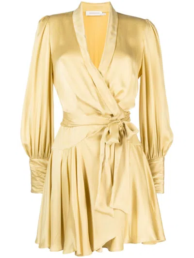 Zimmermann Wrap Silk Dress In Yellow