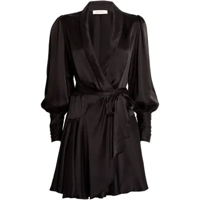 Zimmermann Silk Wrap Mini Dress Black